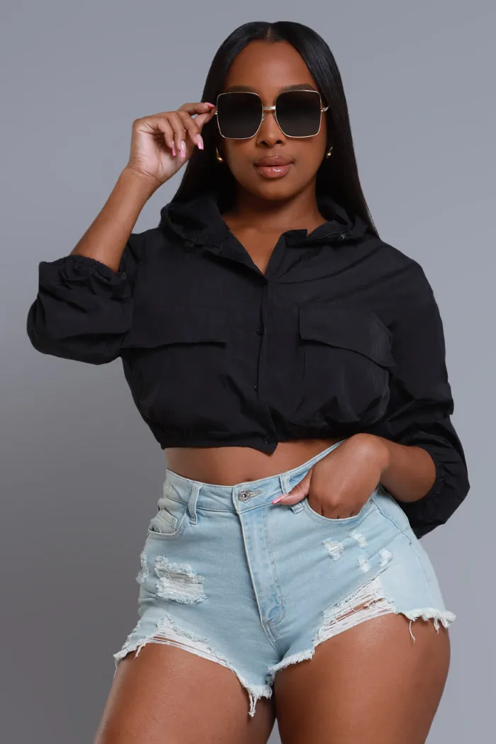 Give In Cropped Hooded Jacket - Black sold by Swankaposh