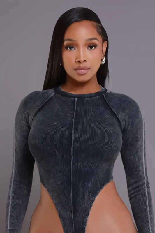 Fine Line Mineral Wash Bodysuit - Black sold by Swankaposh