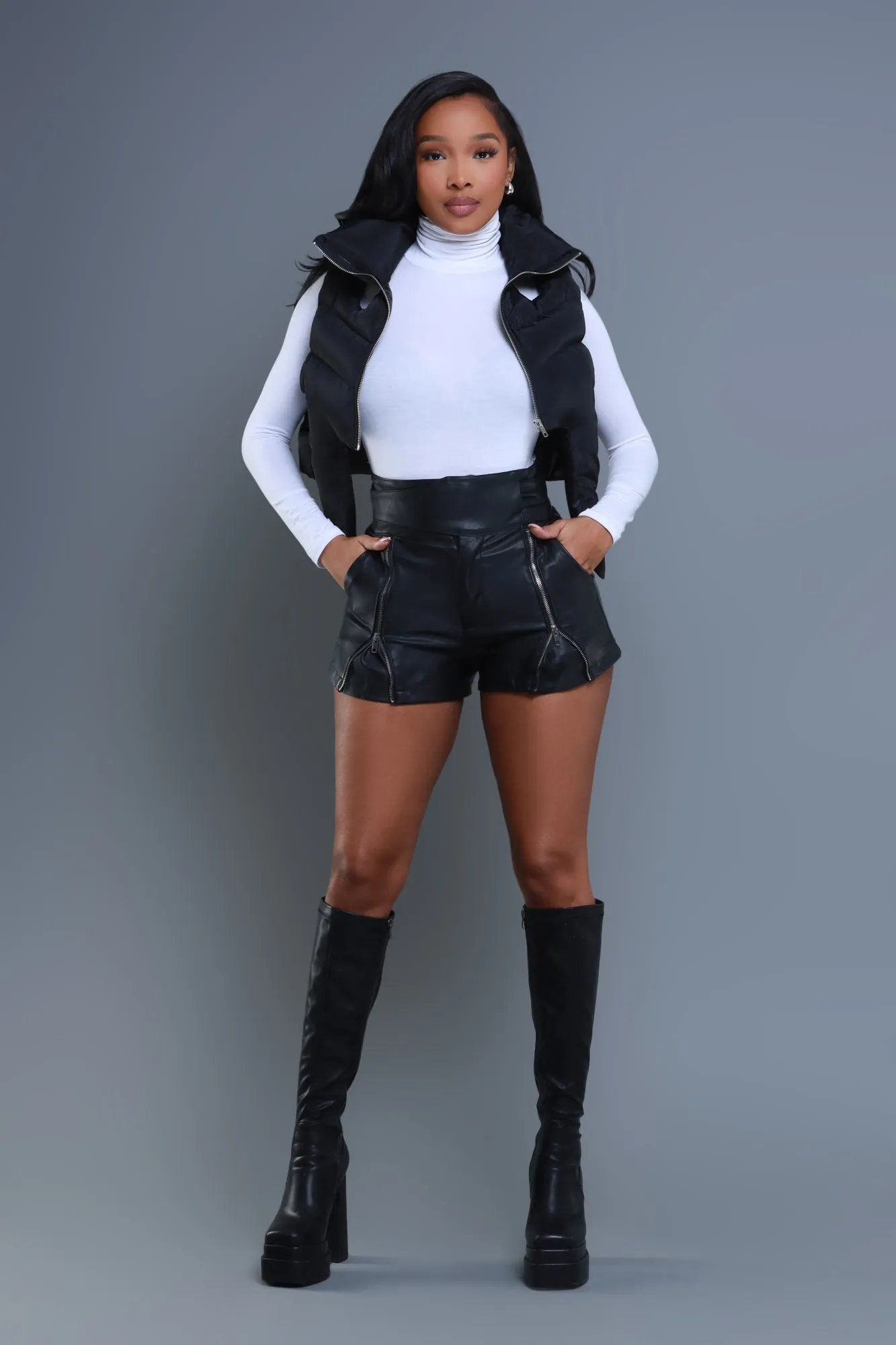 Girl Fight Cropped Cut Out Puffer Vest - Black sold by Swankaposh product image thumbnail 4