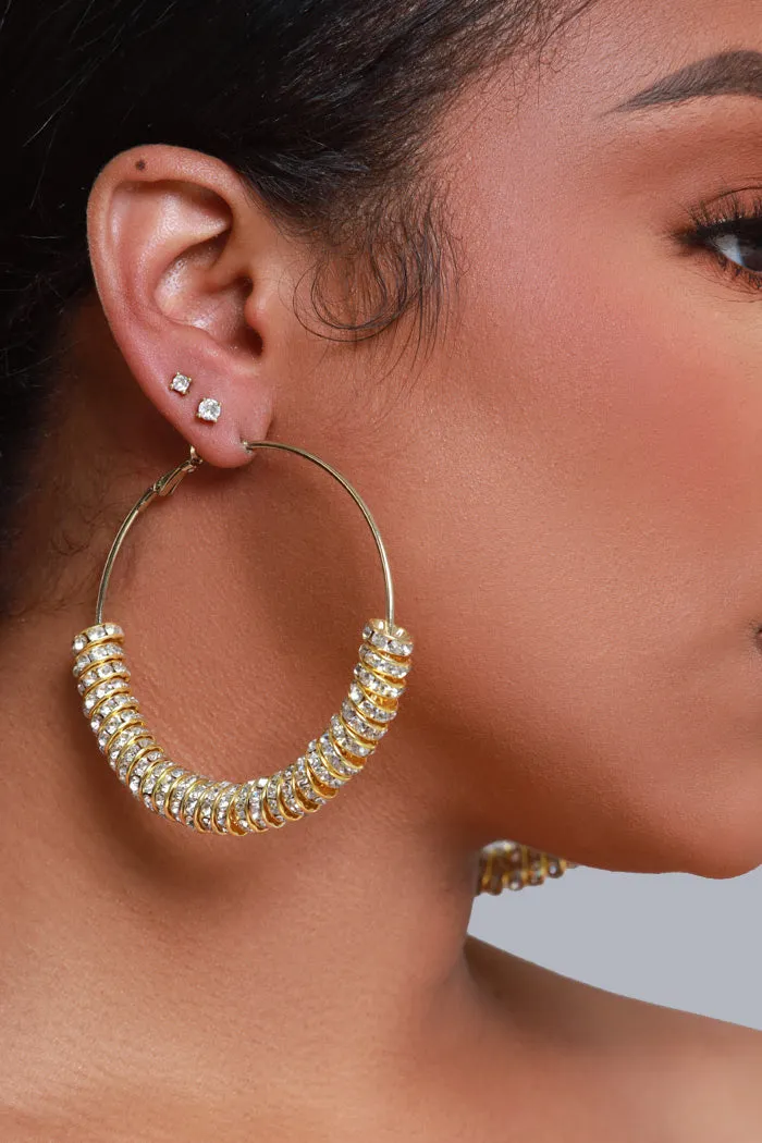 Basketball Vibes Rhinestone Hoop Earrings - Gold sold by Swankaposh