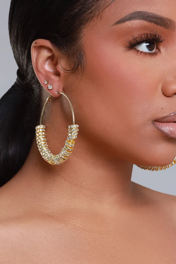 Basketball Vibes Rhinestone Hoop Earrings - Gold sold by Swankaposh product image thumbnail 2
