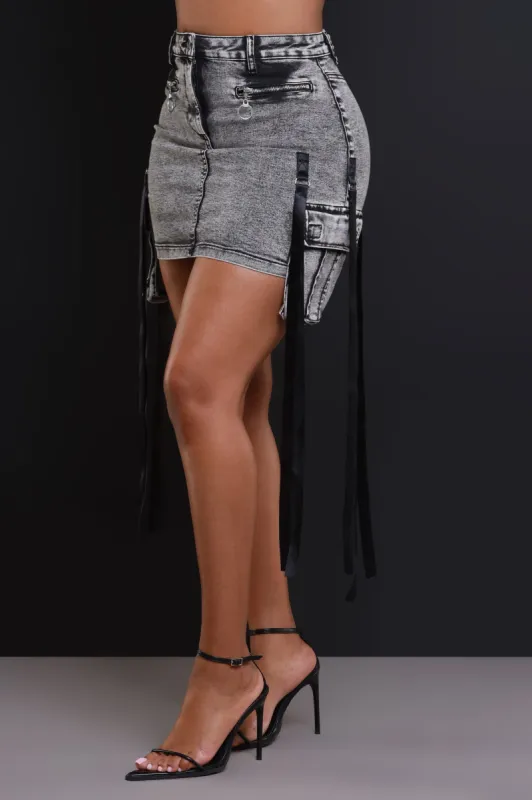 Reload Denim Cargo Mini Skirt - Black Wash sold by Swankaposh