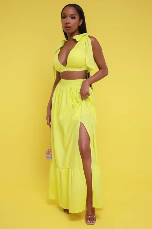 Anywhere With You Cropped Maxi Skirt Set - Yellow sold by Swankaposh