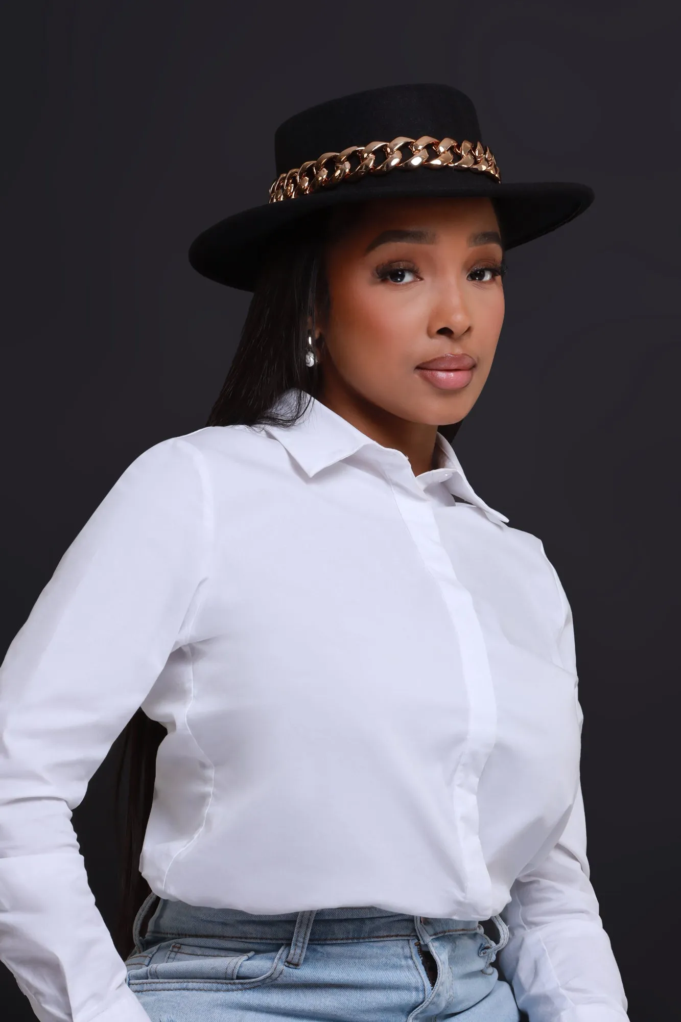 Back Again Faux Wool Chain Detailed Hat- Black/Gold sold by Swankaposh