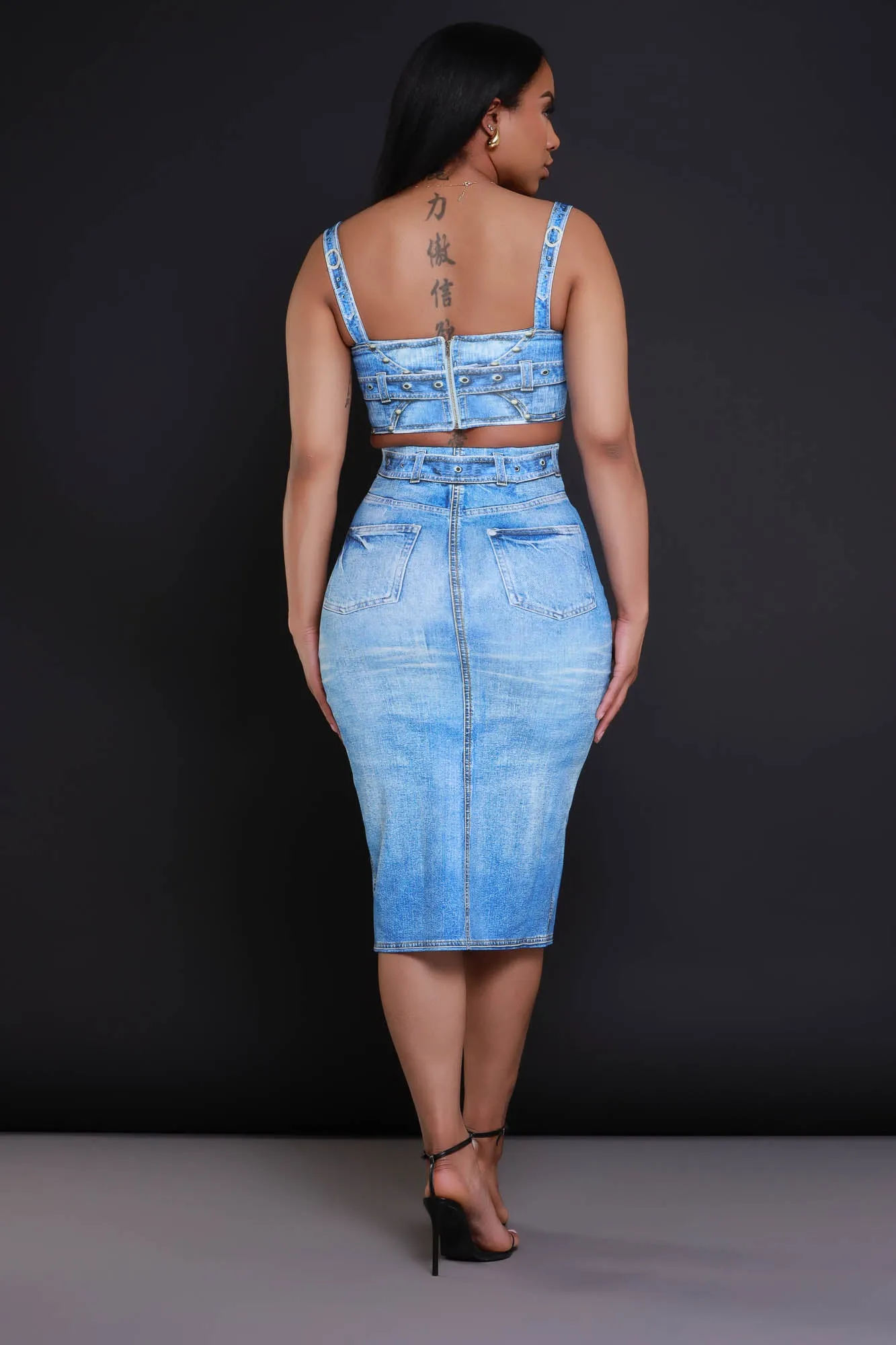 Tell The Truth Denim Print Skirt Set - Blue sold by Swankaposh product image thumbnail 3