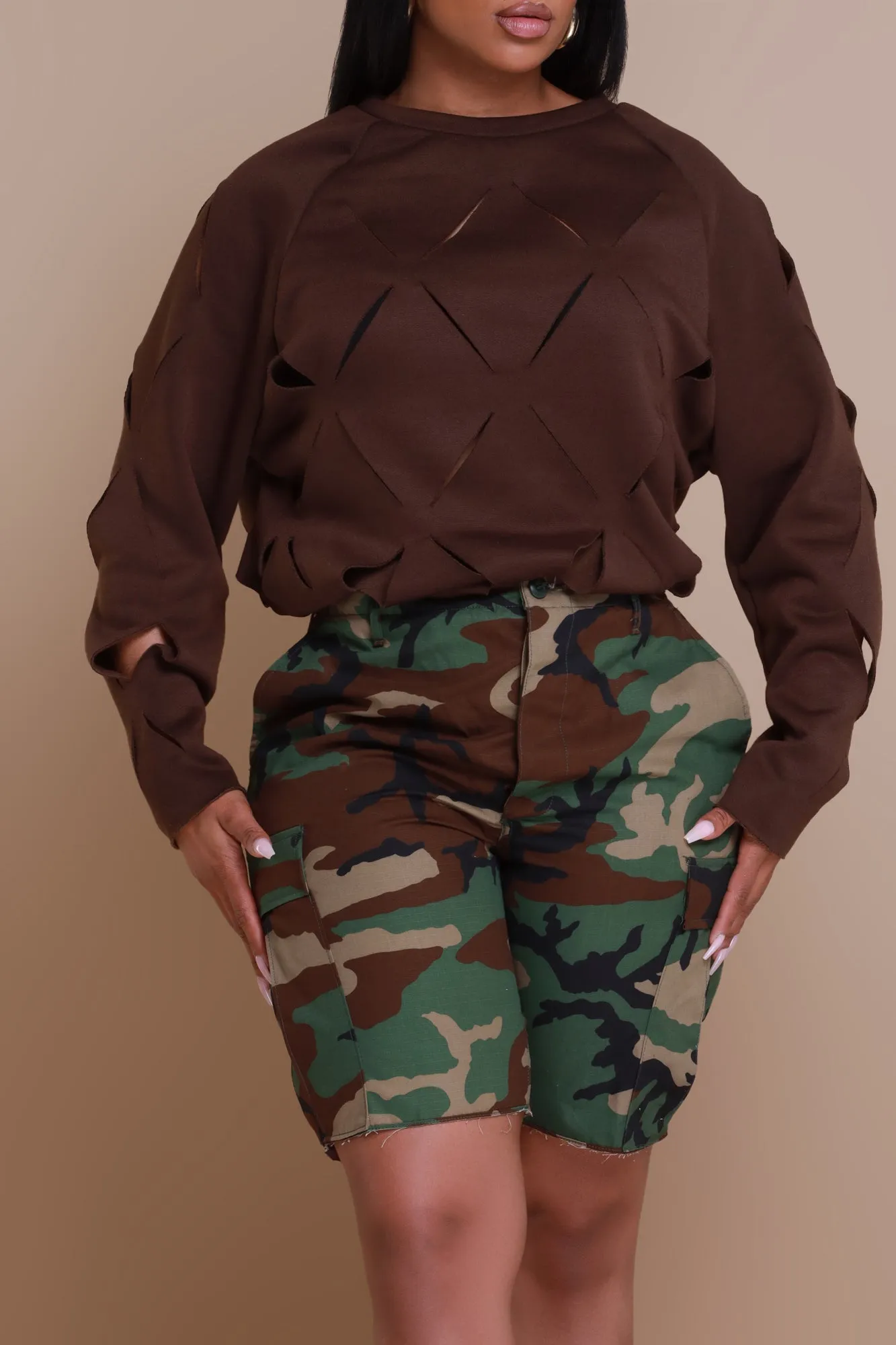 Cross Me Oversized Cut Out Sweatshirt - Chocolate sold by Swankaposh product image thumbnail 5