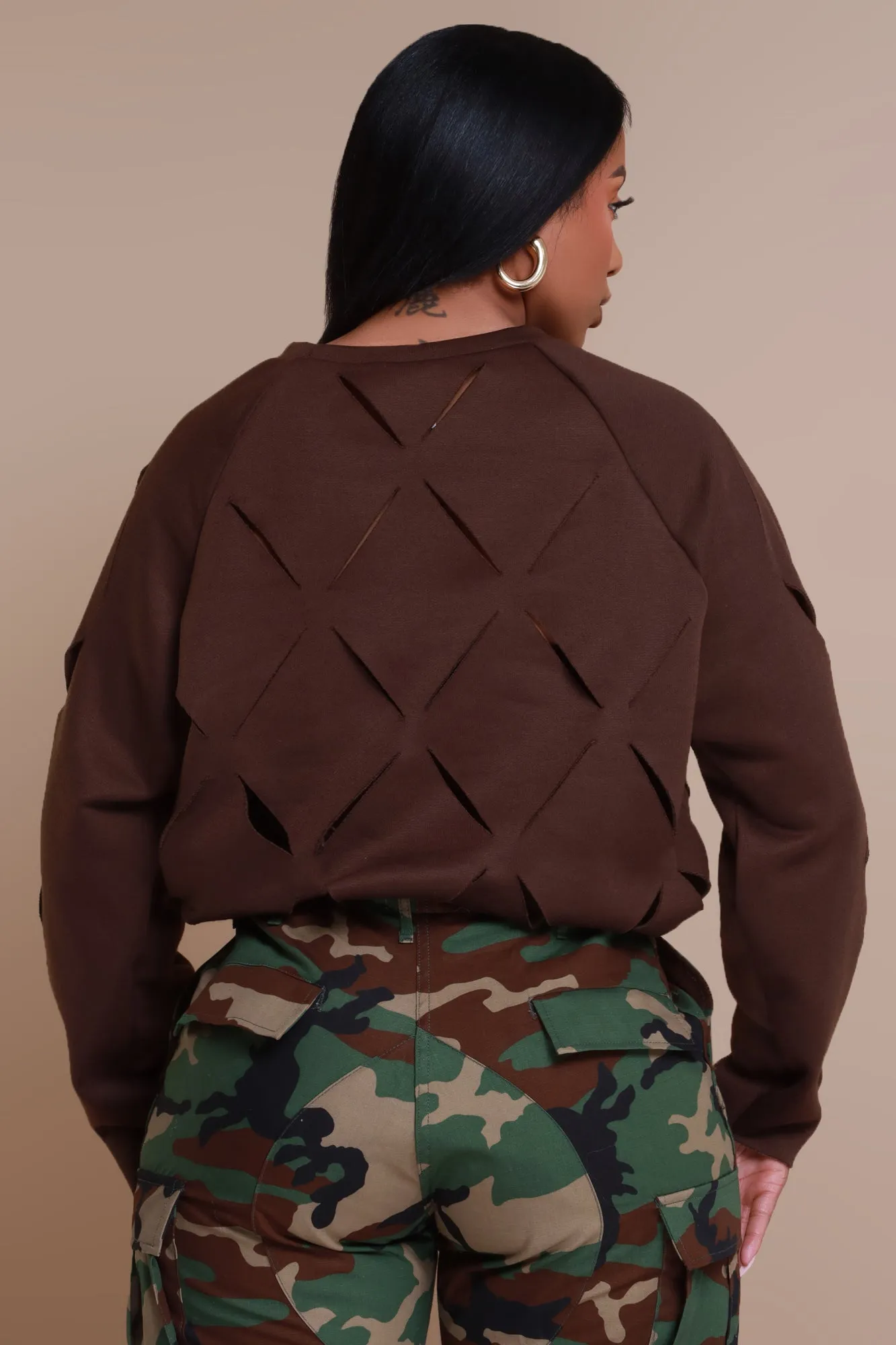 Cross Me Oversized Cut Out Sweatshirt - Chocolate sold by Swankaposh product image thumbnail 2