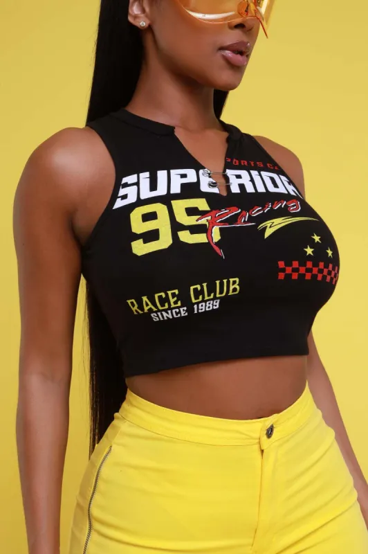 Superior Sleeveless Graphic Crop Top - Black sold by Swankaposh