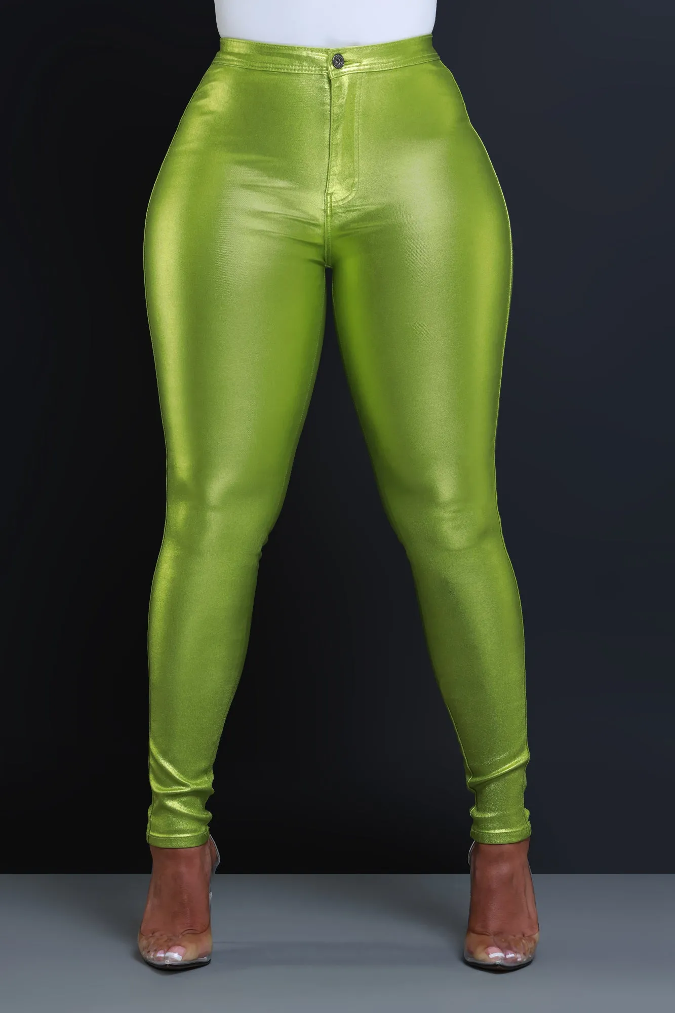 Coming In Hot High Rise Metallic Skinny Pants - Lime Green sold by Swankaposh product image thumbnail 5
