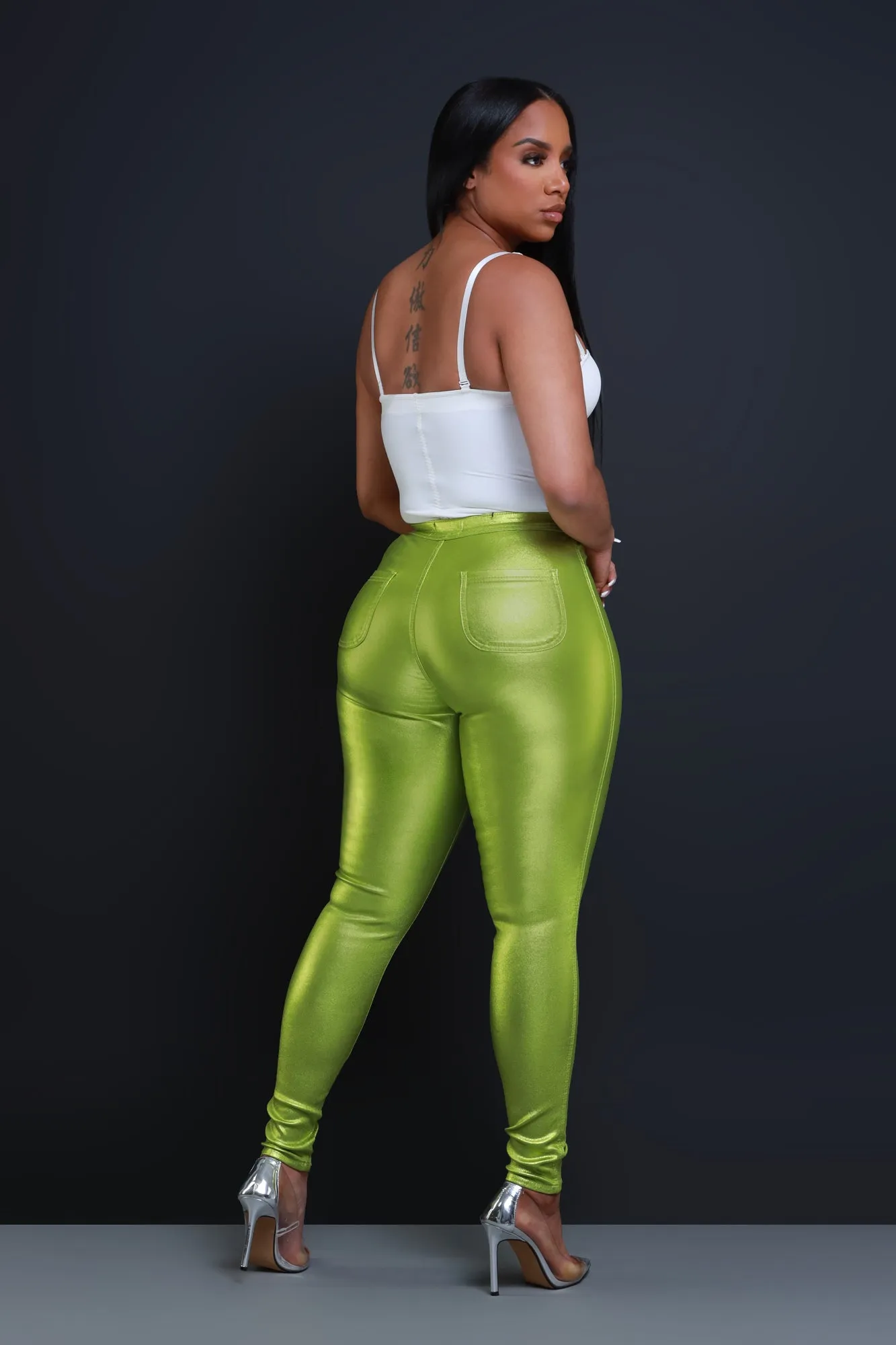 Coming In Hot High Rise Metallic Skinny Pants - Lime Green sold by Swankaposh product image thumbnail 4