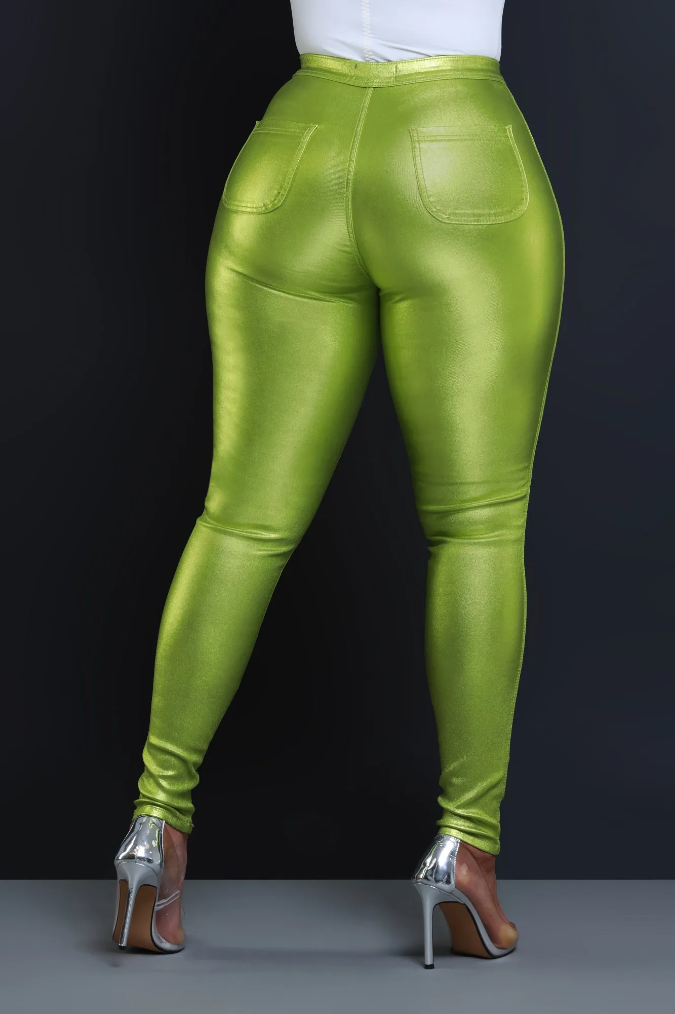 Coming In Hot High Rise Metallic Skinny Pants - Lime Green sold by Swankaposh product image thumbnail 2