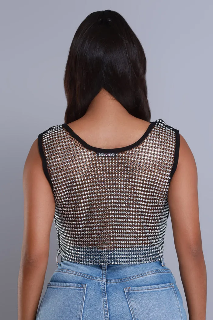 Sound Crazy Rhinestone Mesh Crop Top - Black sold by Swankaposh product image thumbnail 3