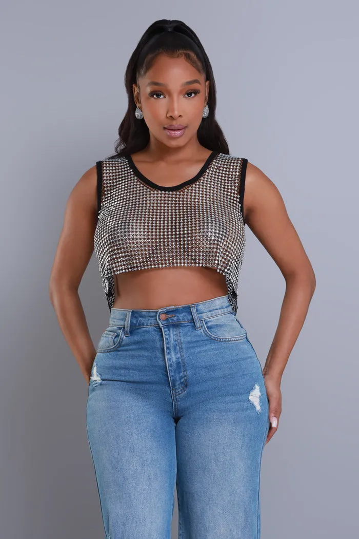 Sound Crazy Rhinestone Mesh Crop Top - Black sold by Swankaposh product image thumbnail 5