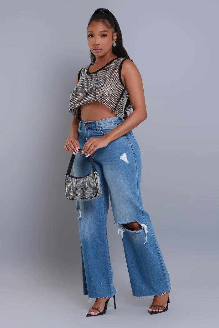 Sound Crazy Rhinestone Mesh Crop Top - Black sold by Swankaposh product image thumbnail 4