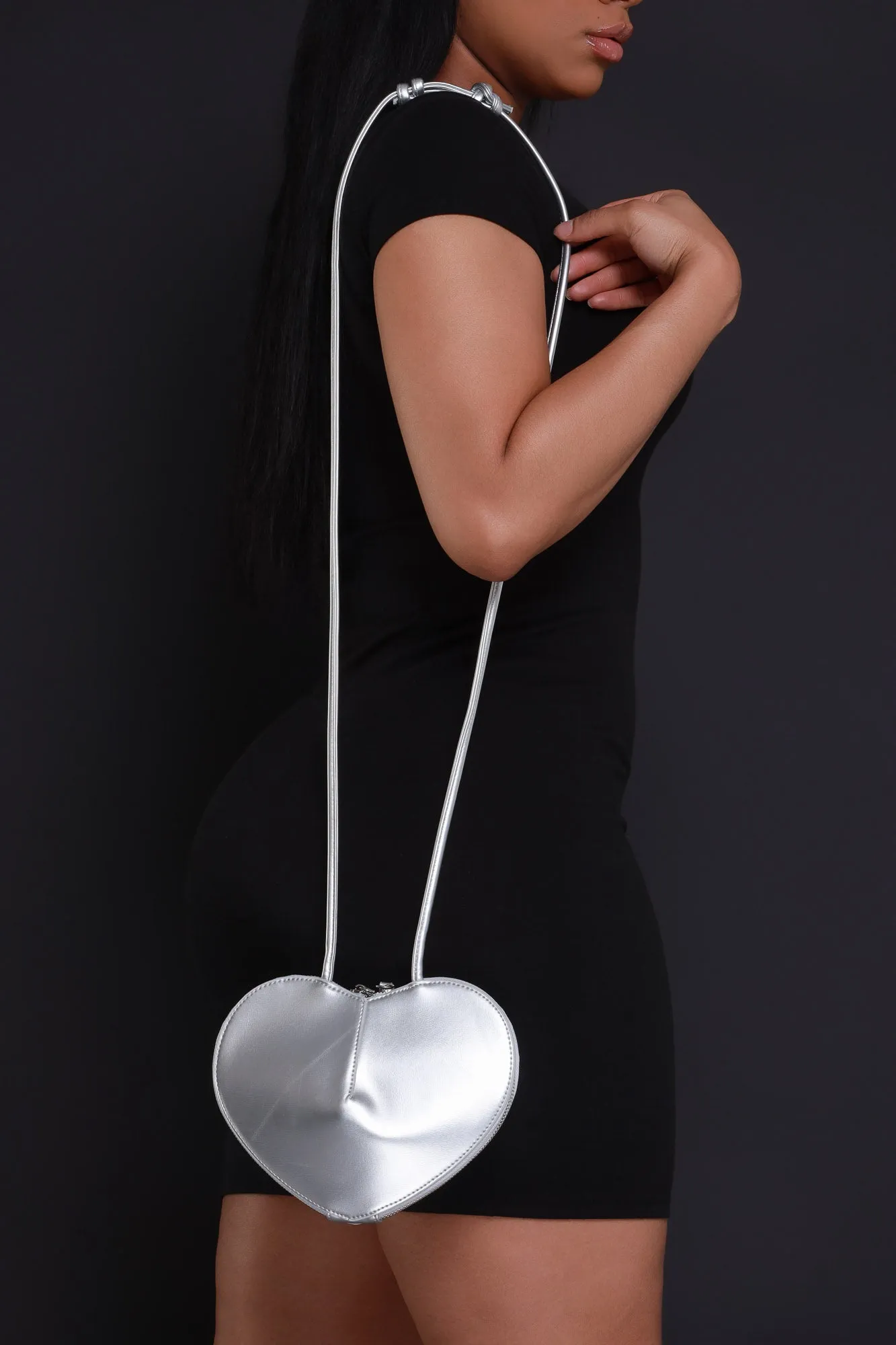 Love You More Heart Shaped Crossbody Purse - Silver sold by Swankaposh