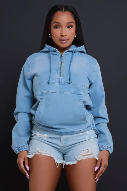Always Gone Oversized Denim Hoodie - Light Wash sold by Swankaposh