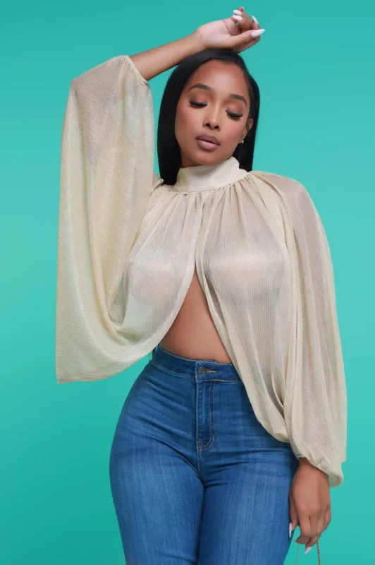 Backstage Pass Sheer Open Front Top - Gold sold by Swankaposh
