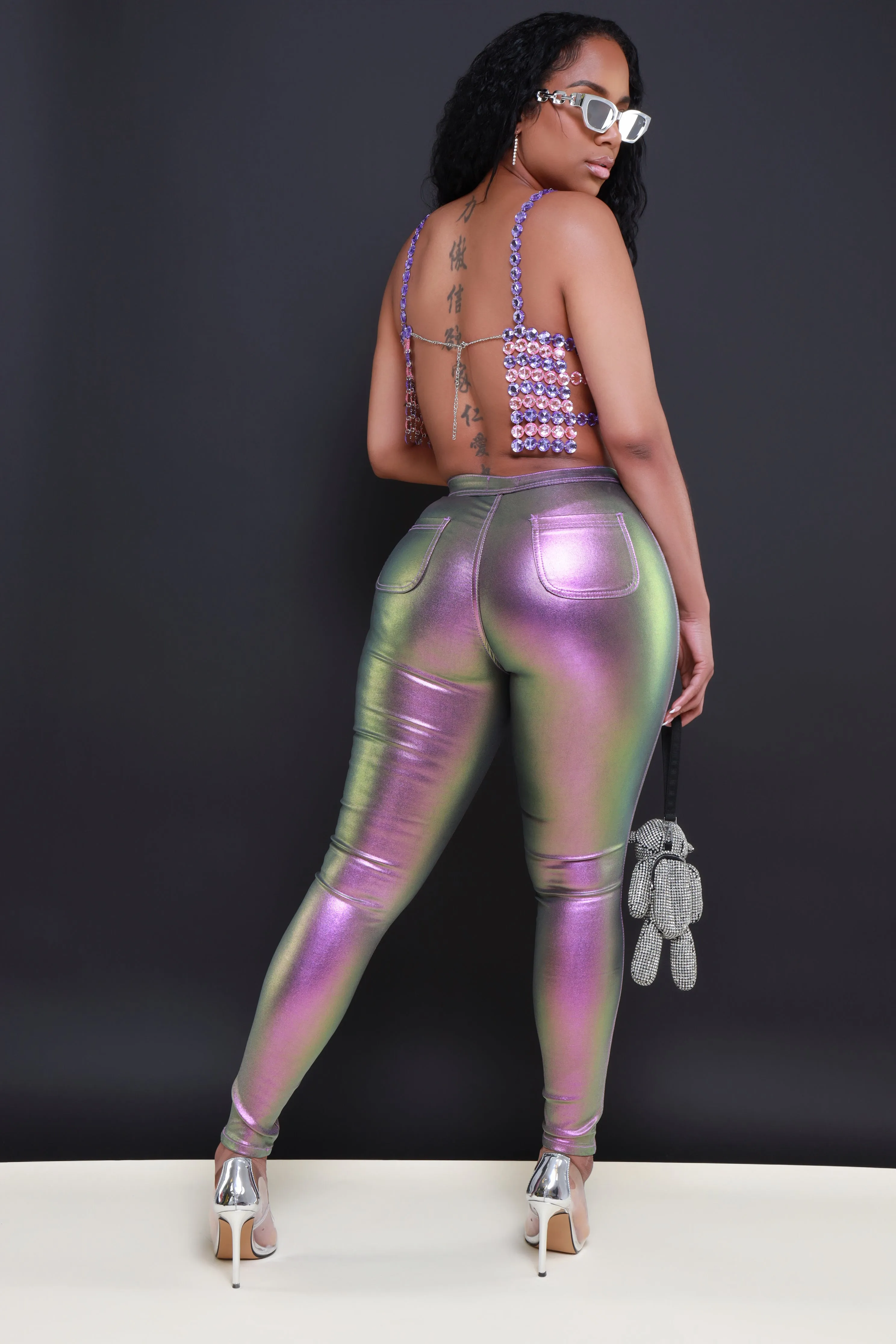 Coming In Hot High Rise Metallic Skinny Pants - Purple sold by Swankaposh product image thumbnail 3
