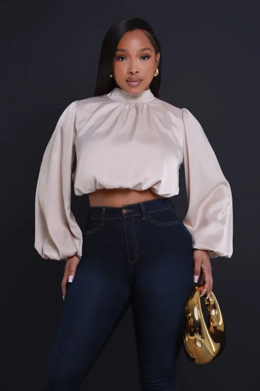 Your Majesty Mock Neck Blouse - Taupe sold by Swankaposh