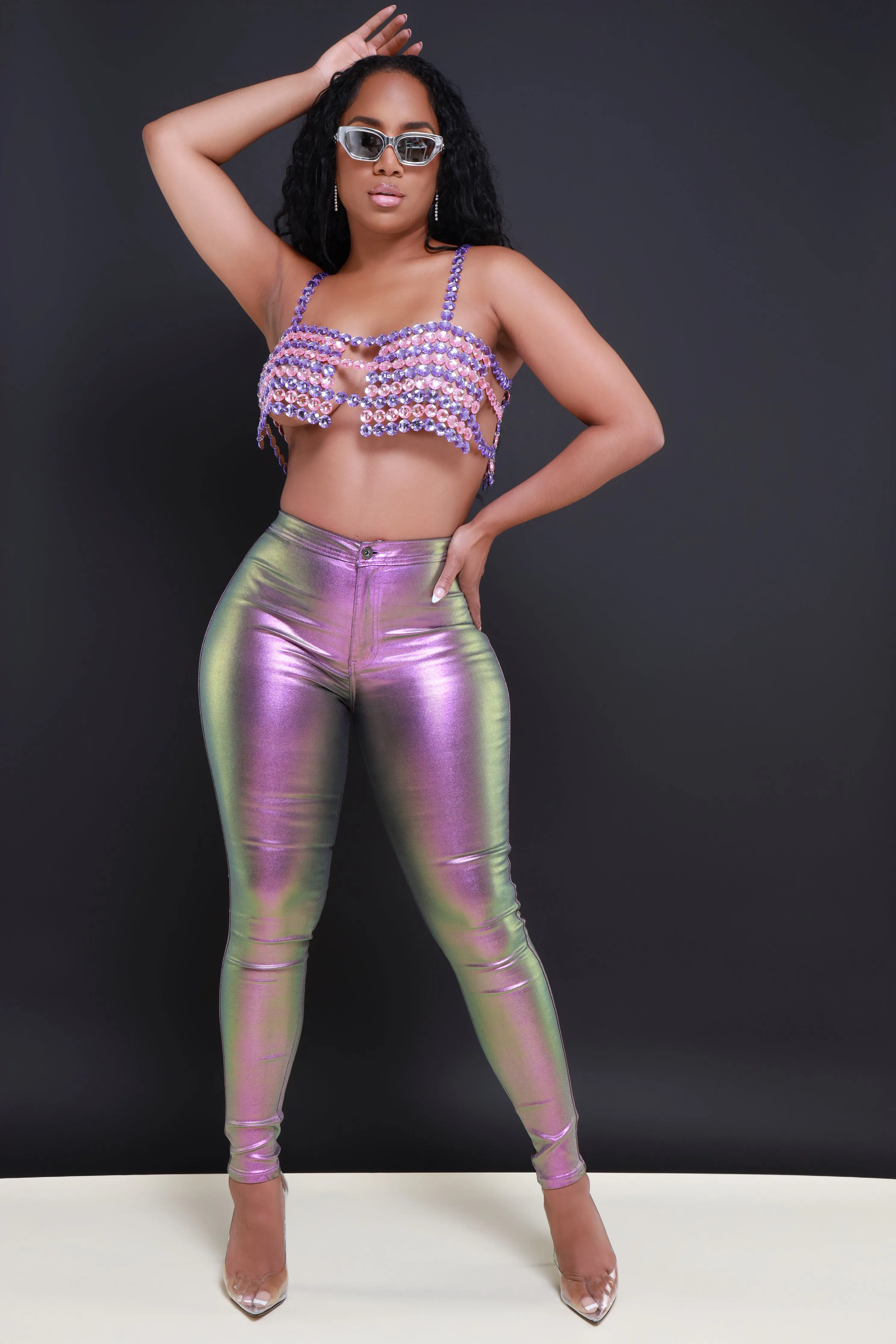 Coming In Hot High Rise Metallic Skinny Pants - Purple sold by Swankaposh product image thumbnail 4