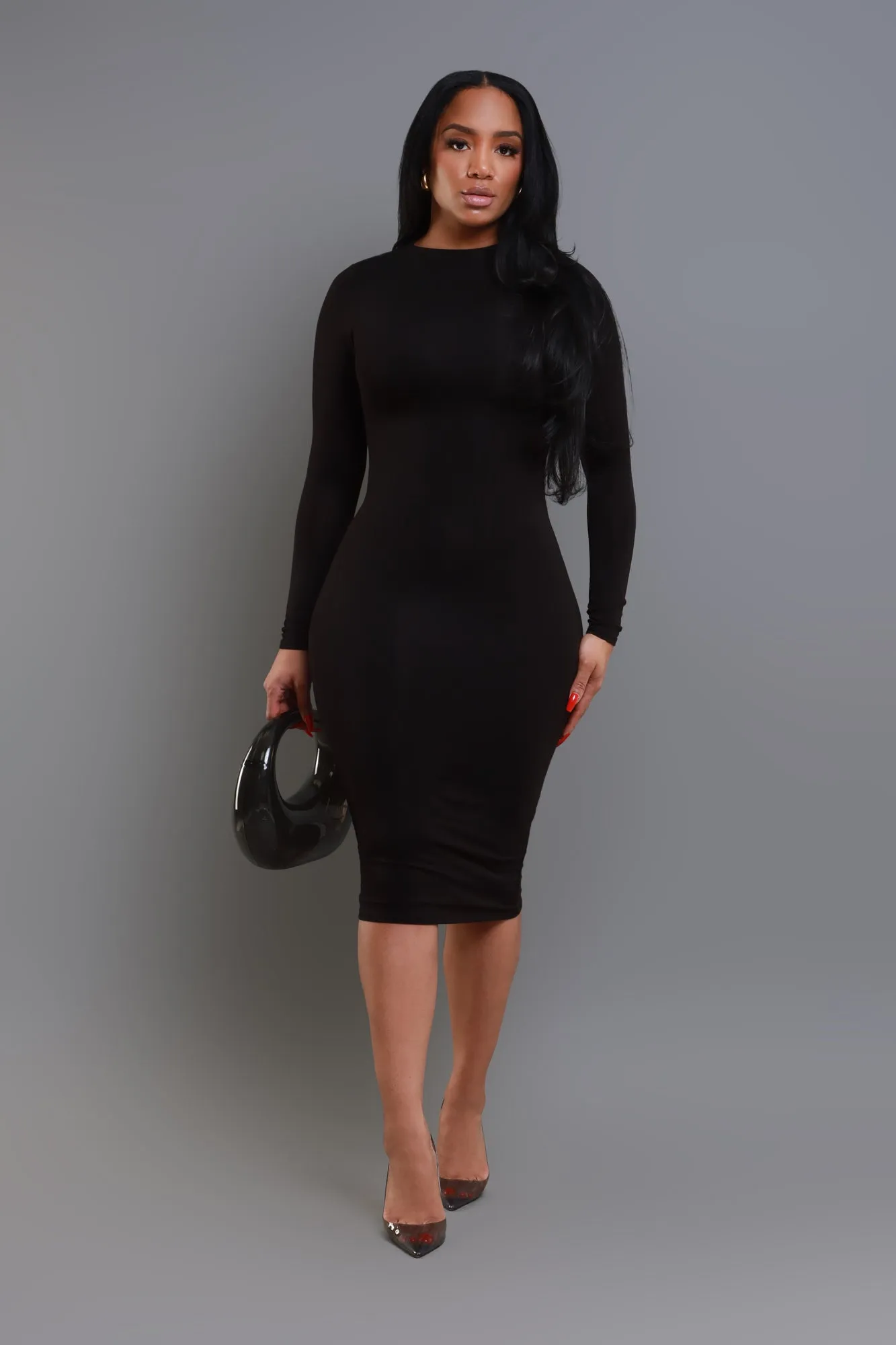 Knockout Mock Neck Bodycon Midi Dress - Black sold by Swankaposh