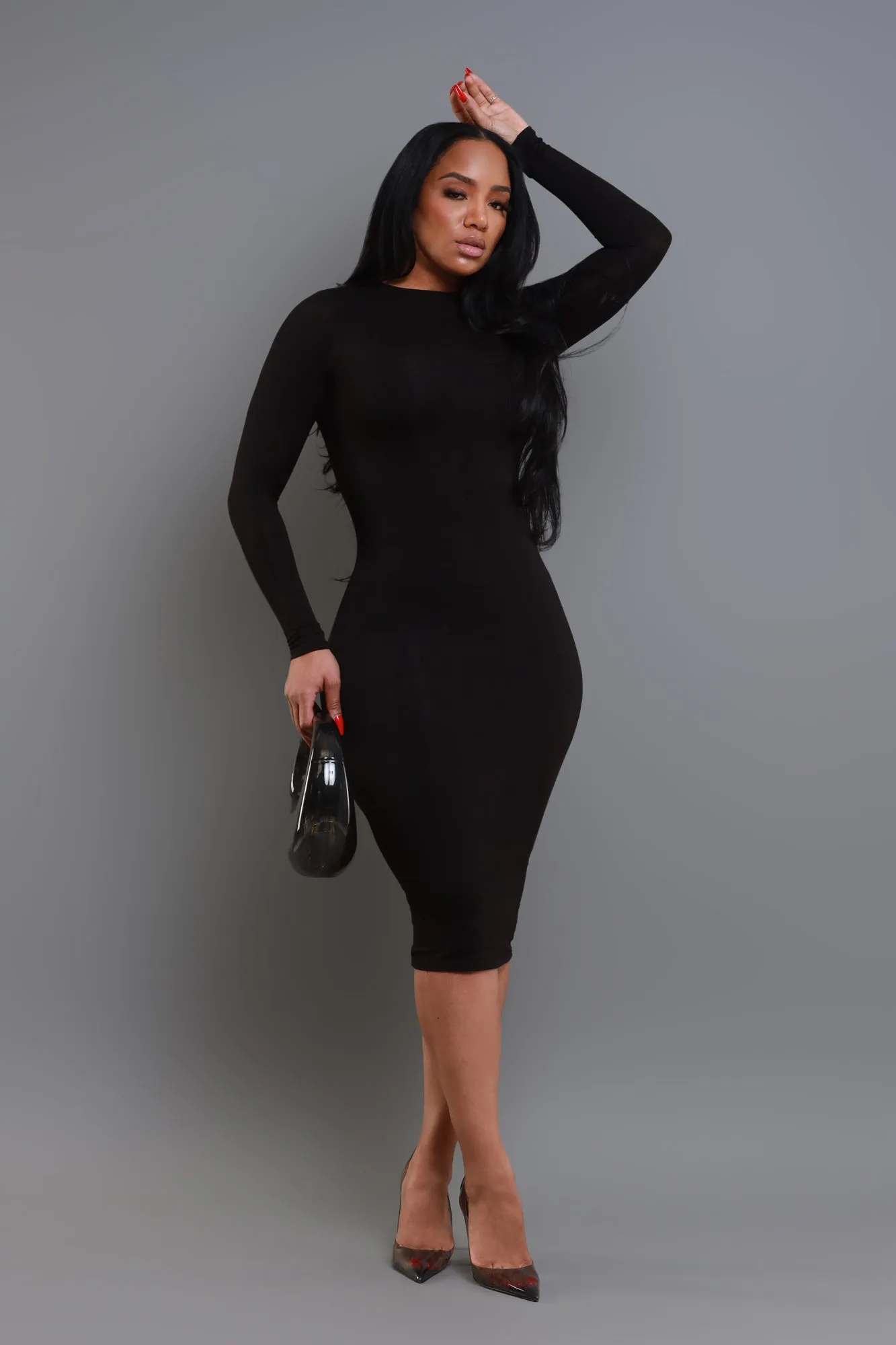 Knockout Mock Neck Bodycon Midi Dress - Black sold by Swankaposh product image thumbnail 3