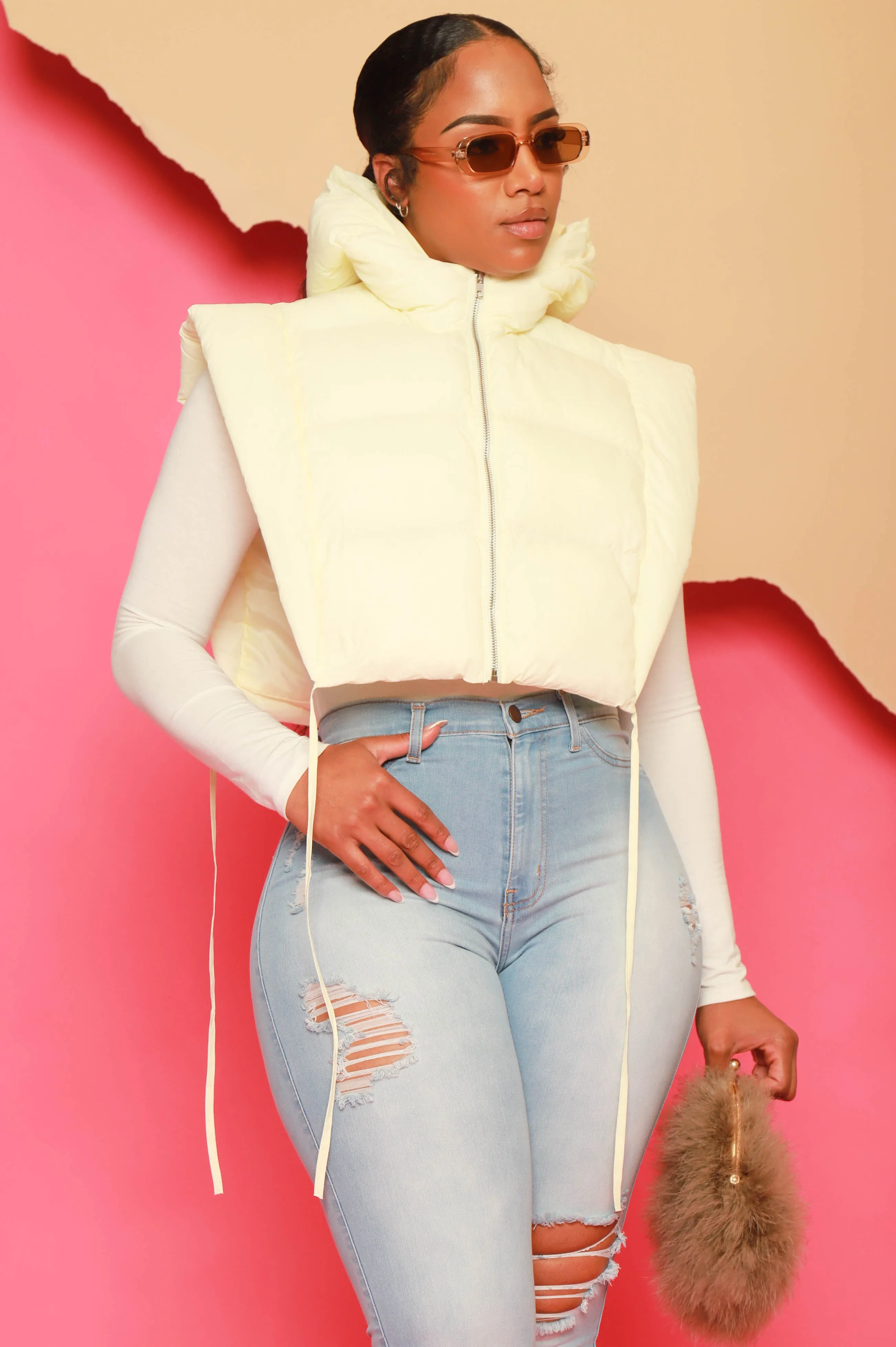 Go Crazy Hooded Puffer Vest - Ivory sold by Swankaposh product image thumbnail 3