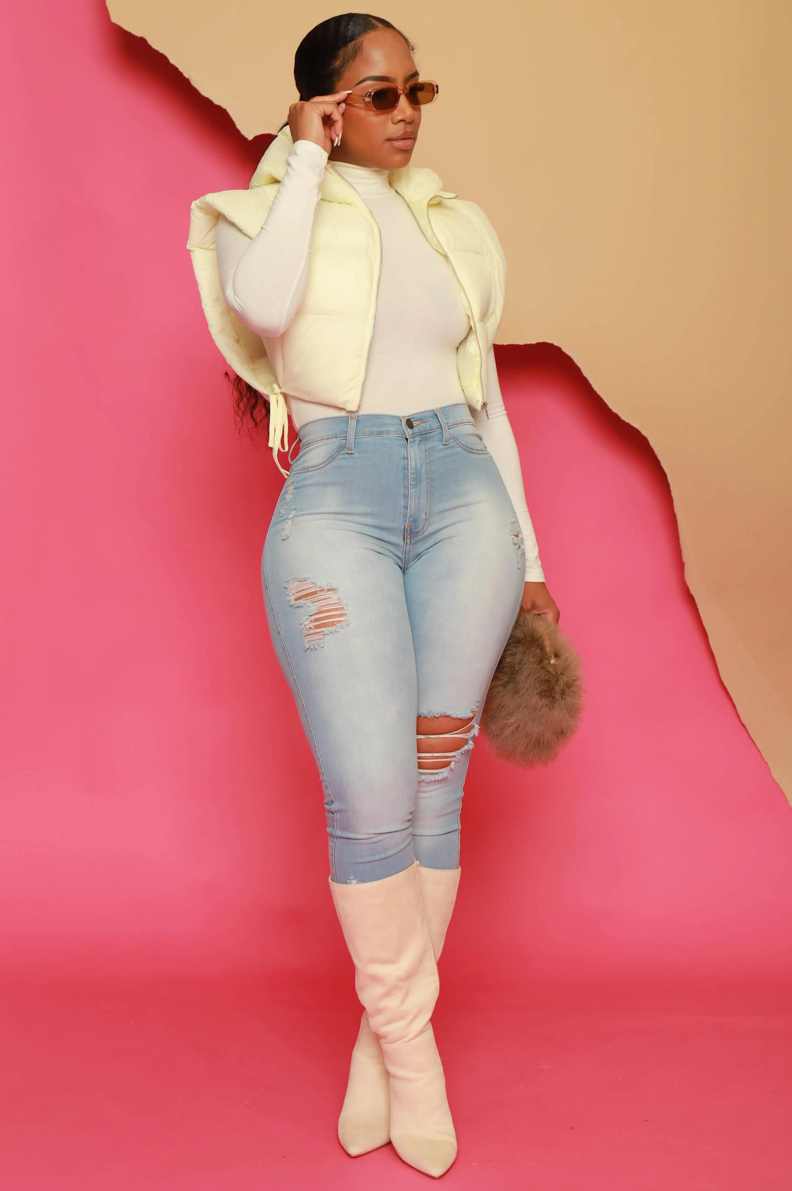 Go Crazy Hooded Puffer Vest - Ivory sold by Swankaposh product image thumbnail 4