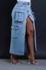 Back & Forth Denim Cargo Midi Skirt - Blue sold by Swankaposh