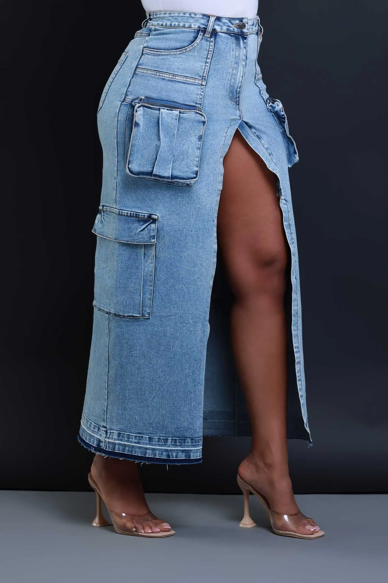 Back & Forth Denim Cargo Midi Skirt - Blue sold by Swankaposh product image thumbnail 5