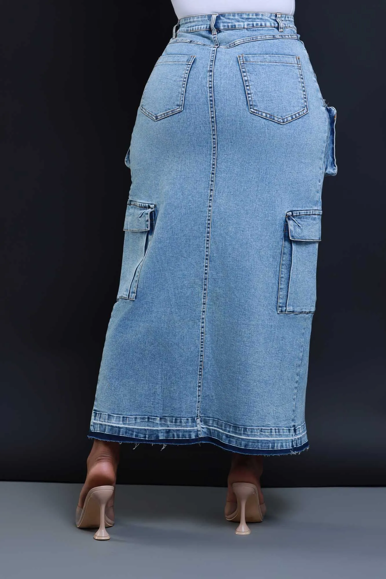 Back & Forth Denim Cargo Midi Skirt - Blue sold by Swankaposh product image thumbnail 4