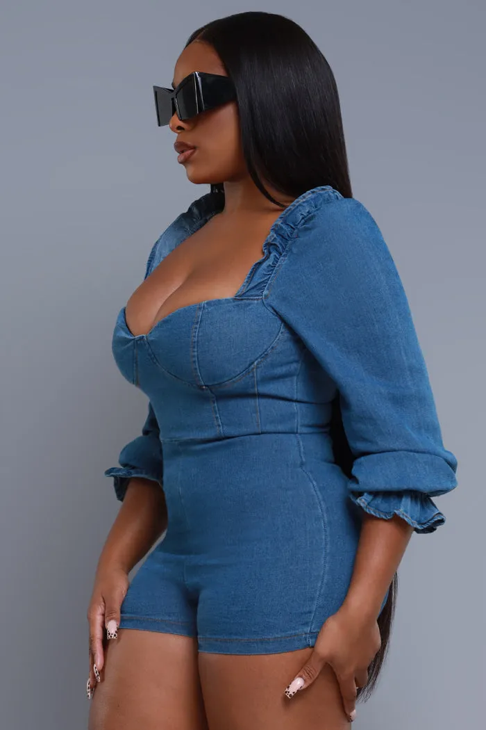 Art House Long Sleeve Denim Romper - Medium Wash sold by Swankaposh product image thumbnail 5