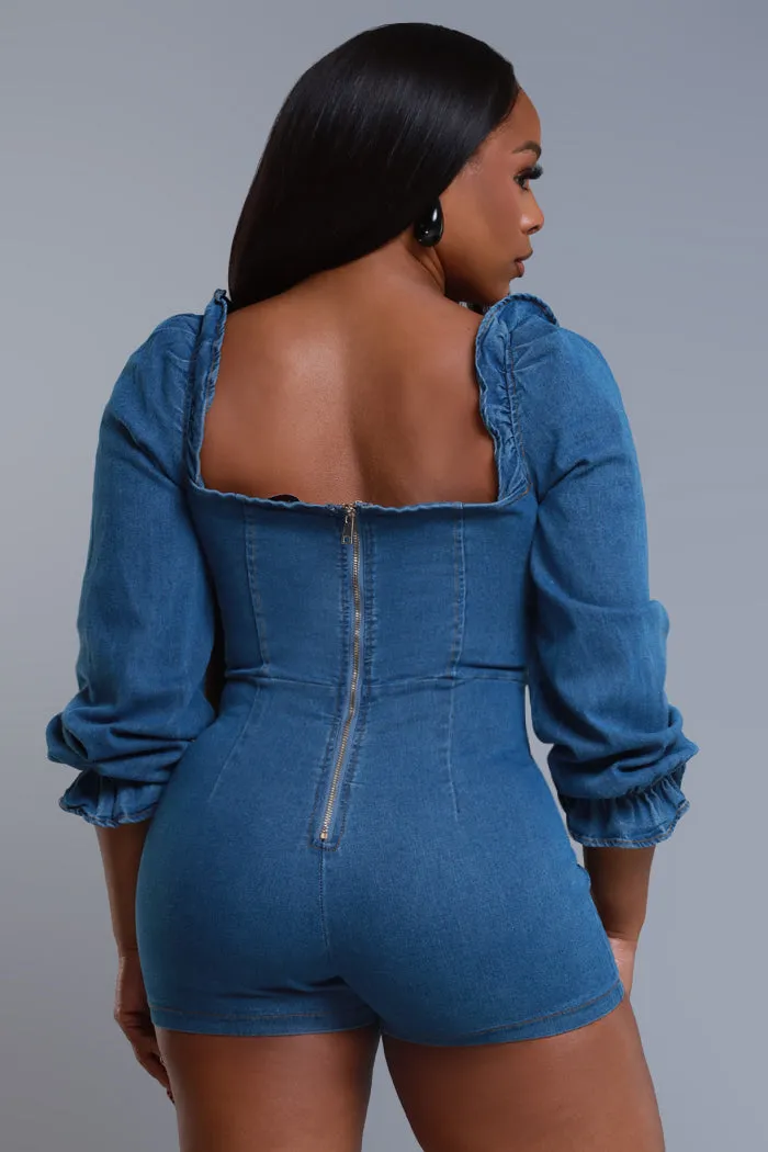 Art House Long Sleeve Denim Romper - Medium Wash sold by Swankaposh product image thumbnail 2