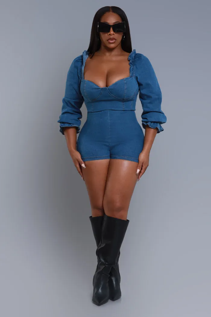 Art House Long Sleeve Denim Romper - Medium Wash sold by Swankaposh product image thumbnail 3
