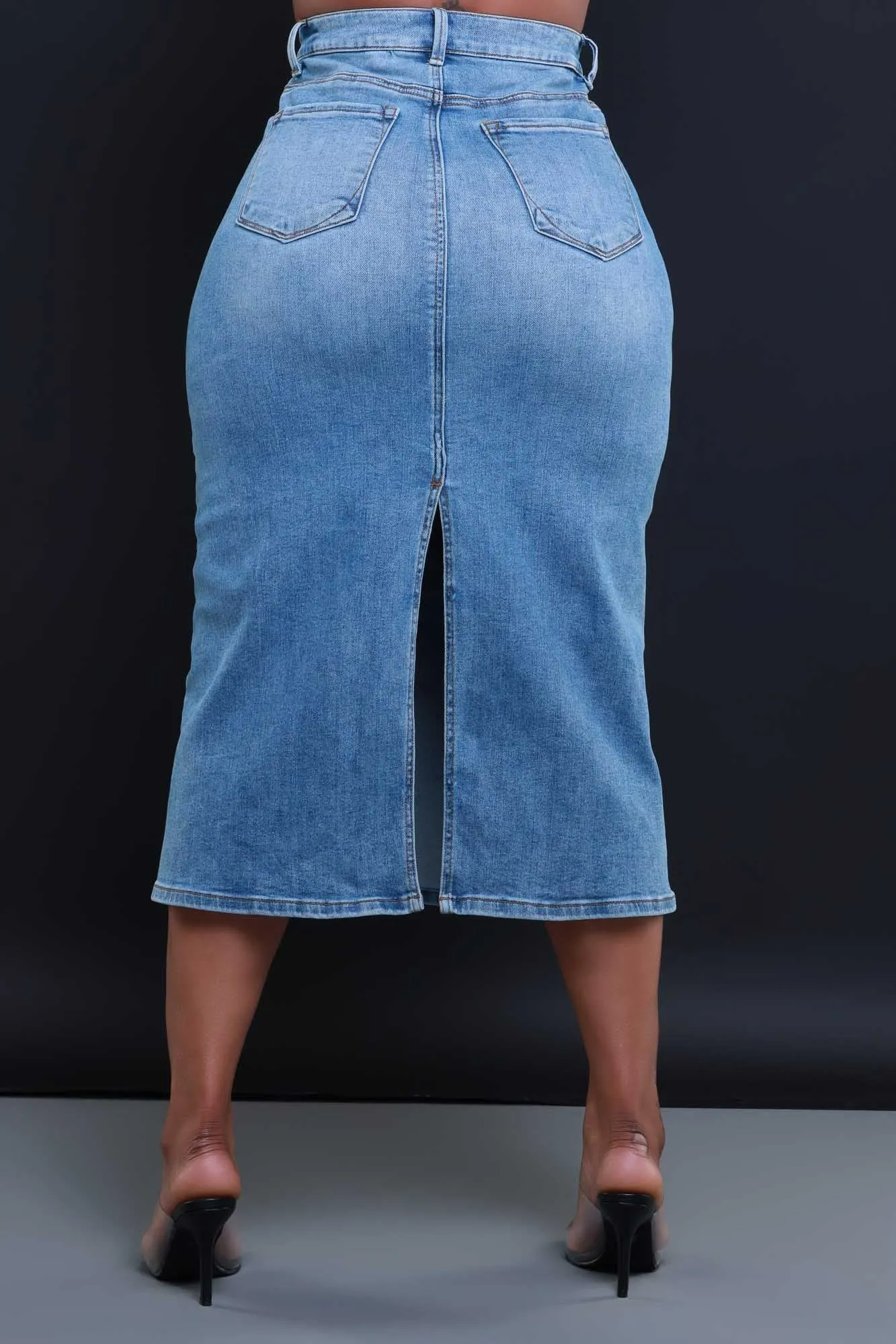 Cleaned Up High Rise Denim Midi Skirt sold by Swankaposh product image thumbnail 2