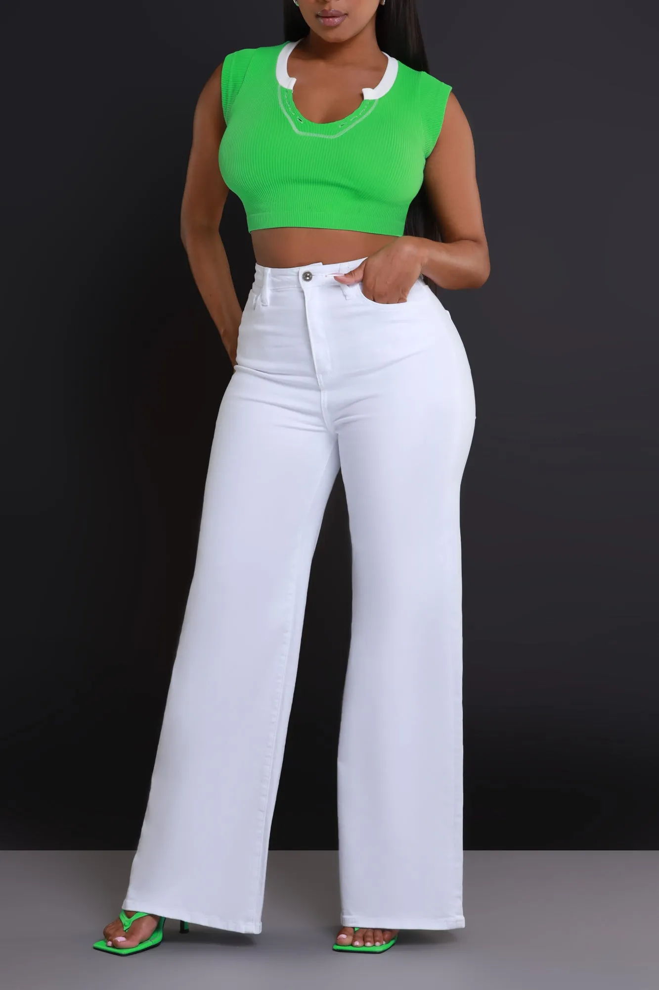Fun Tonight Contrast Ribbed Crop Top - Green/White sold by Swankaposh product image thumbnail 4