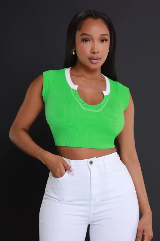 Fun Tonight Contrast Ribbed Crop Top - Green/White sold by Swankaposh