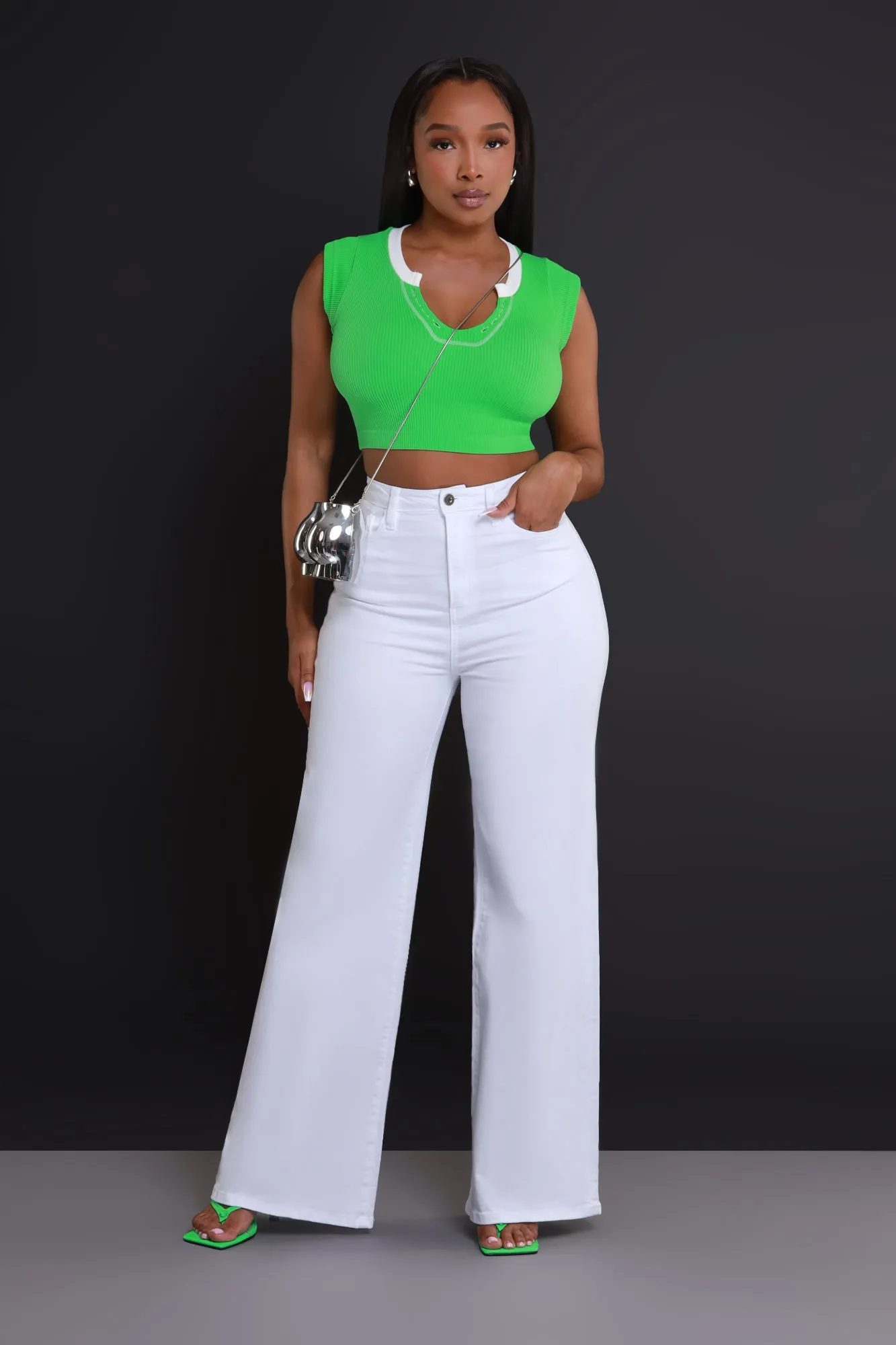 Fun Tonight Contrast Ribbed Crop Top - Green/White sold by Swankaposh product image thumbnail 2