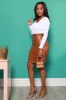 Round About Ruche Faux Leather Mini Skirt - Caramel sold by Swankaposh