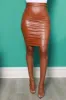 Round About Ruche Faux Leather Mini Skirt - Caramel sold by Swankaposh