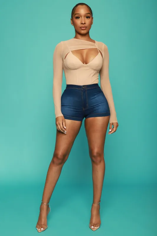 Be Bold Mesh Cut Out Bodysuit - Taupe sold by Swankaposh