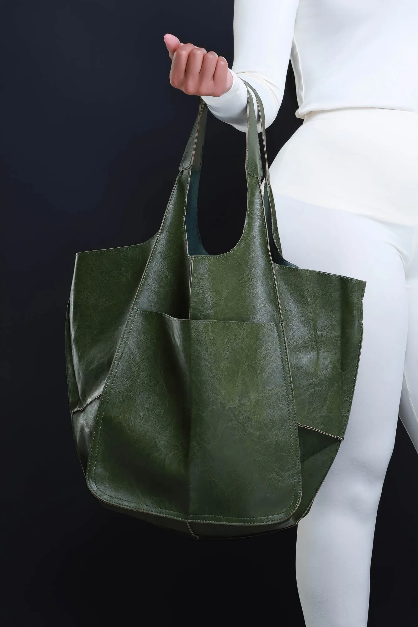 Plenty Of Time Faux Leather Tote Bag - Green sold by Swankaposh product image thumbnail 3