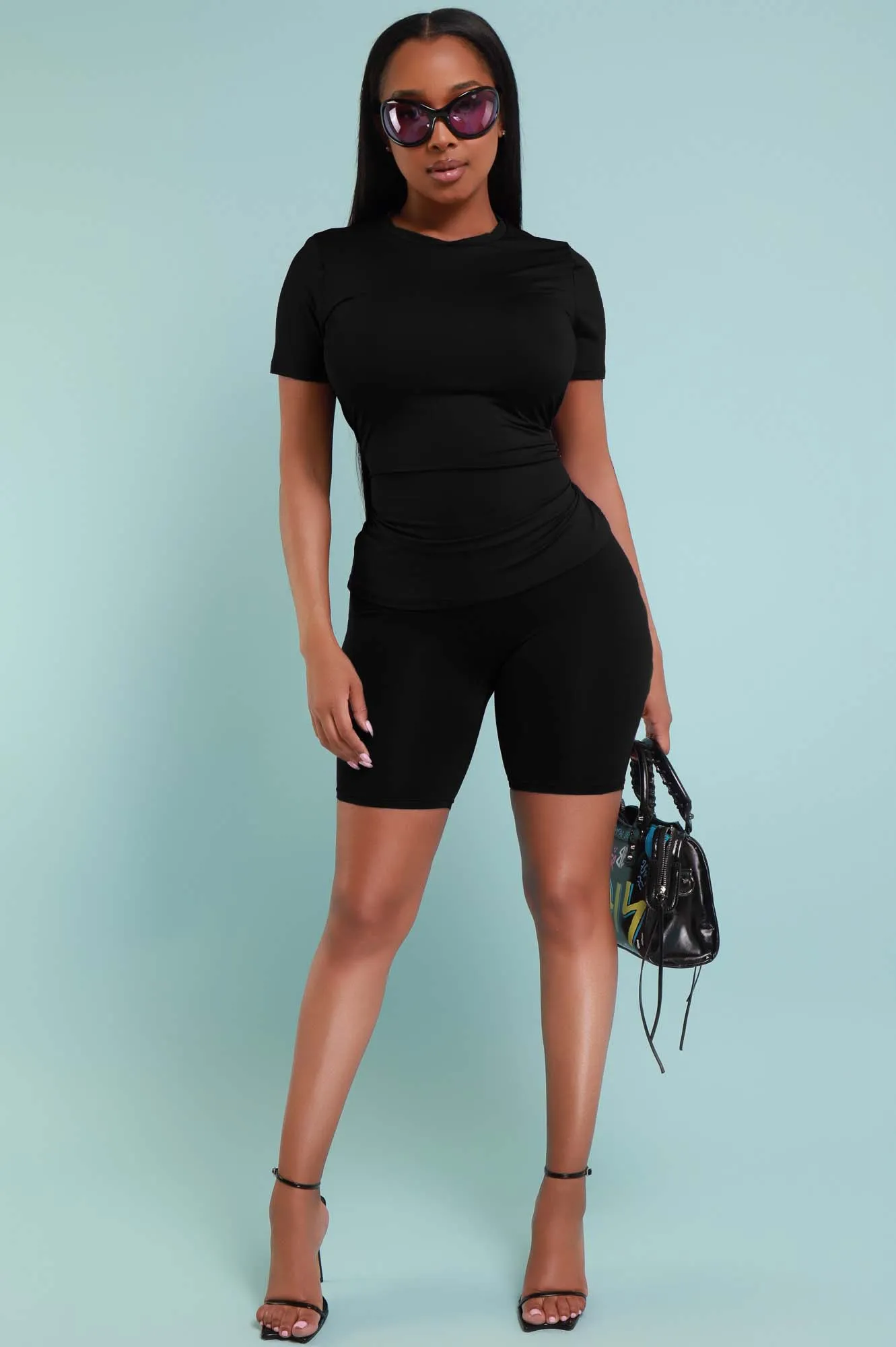 More Love Short Sleeve Biker Set - Black sold by Swankaposh