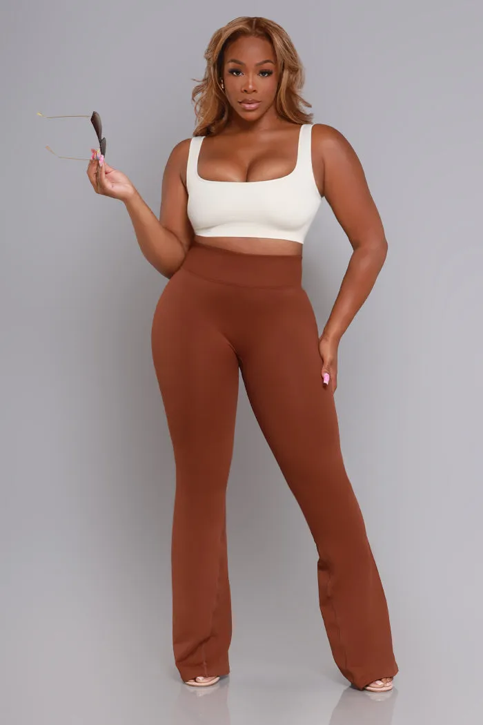 Wake-Up Call Ribbed Cropped Legging Set - Cream/Brown sold by Swankaposh