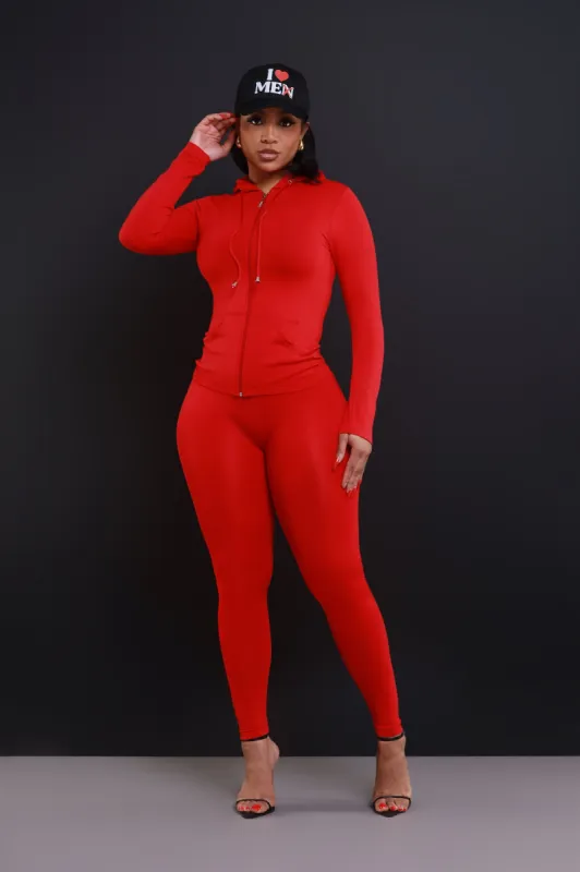 Just Vibing. Seamless Zip Up Legging Set - Red sold by Swankaposh