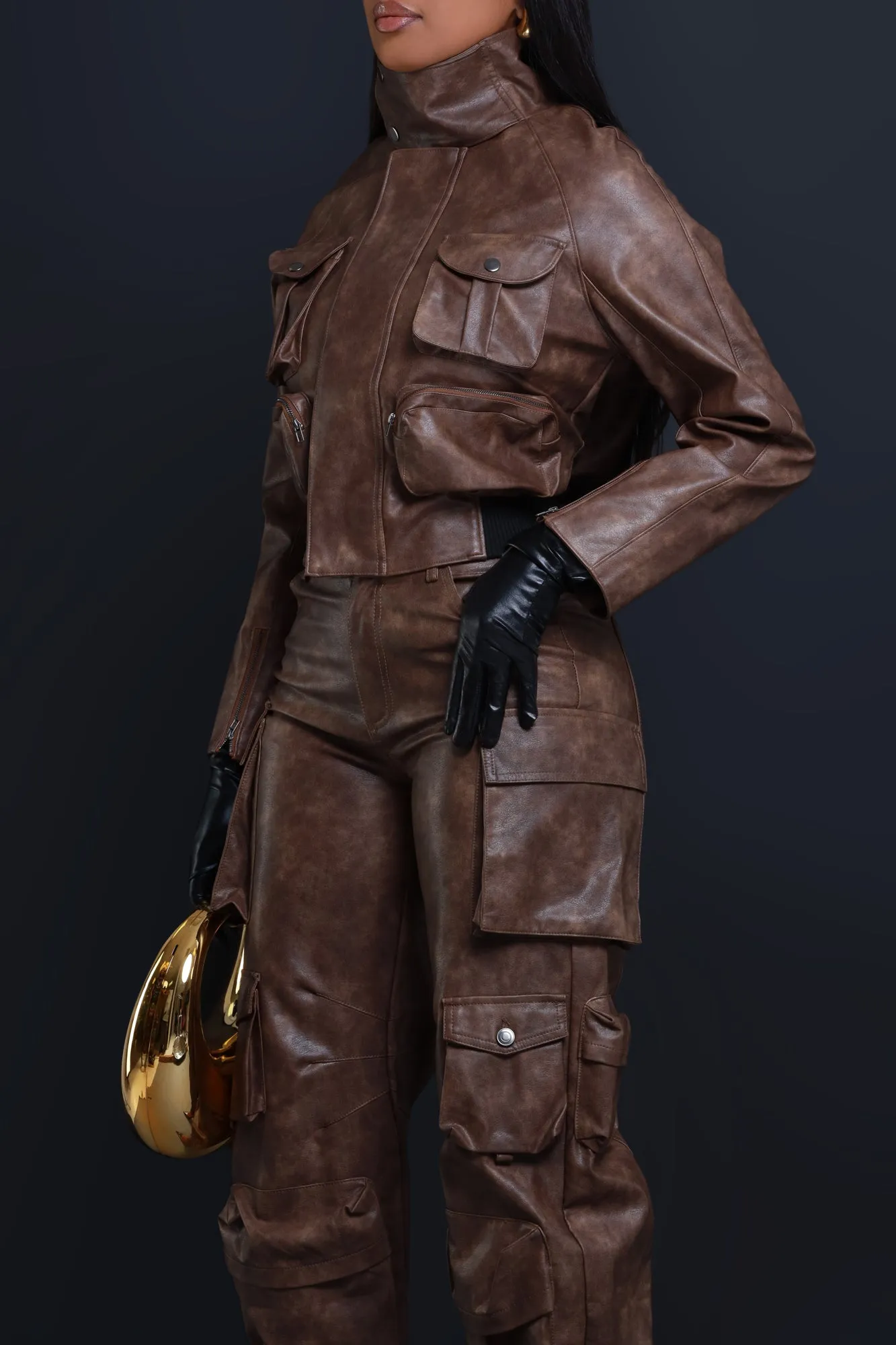 What We Do Vintage Faux Leather Cargo Pants - Brown sold by Swankaposh product image thumbnail 5