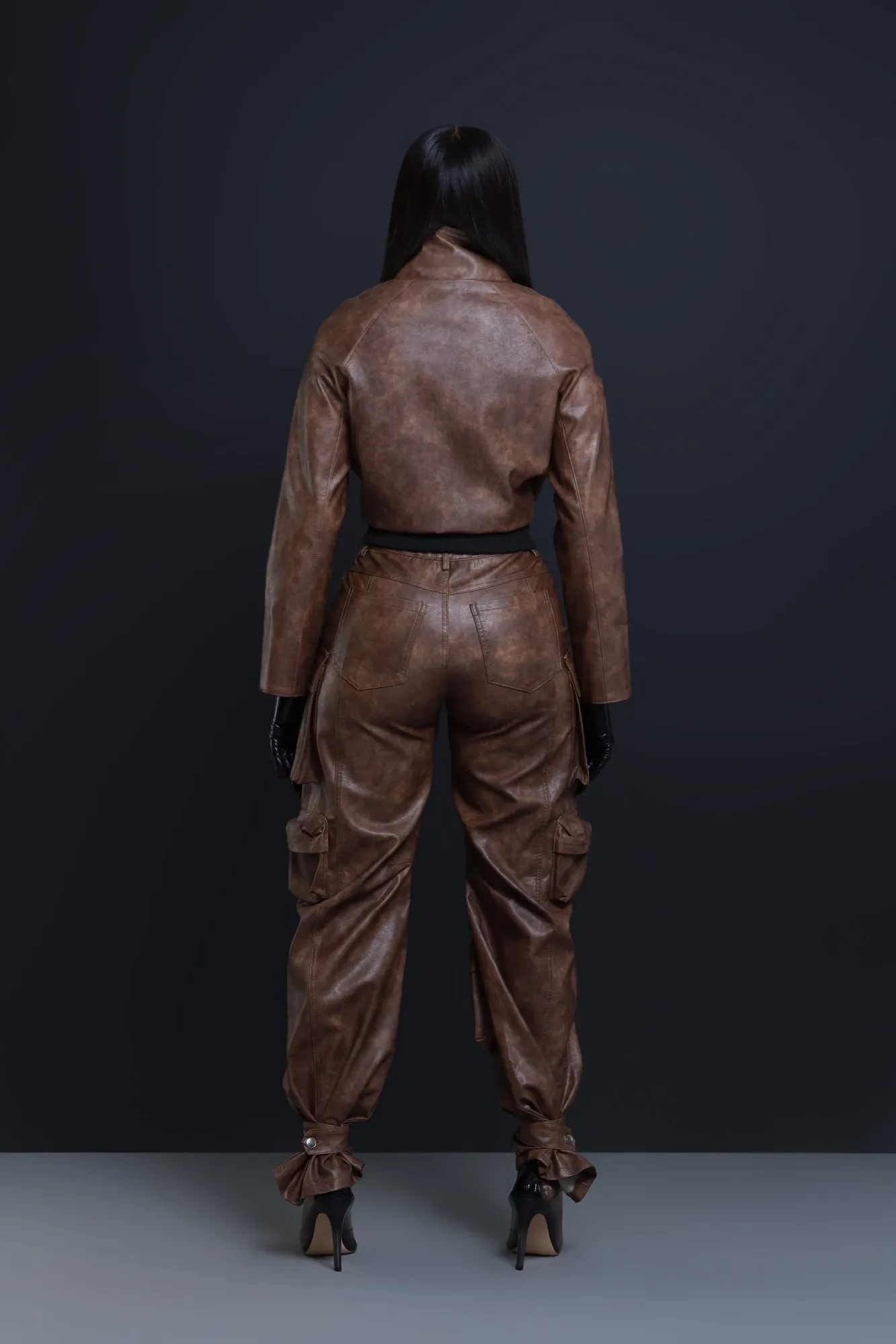 What We Do Vintage Faux Leather Cargo Pants - Brown sold by Swankaposh product image thumbnail 3