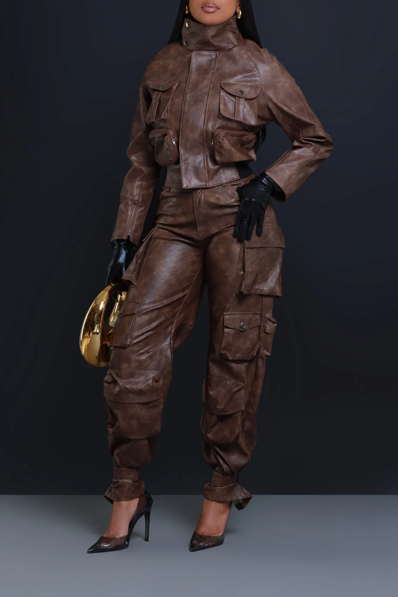 What We Do Vintage Faux Leather Cargo Pants - Brown sold by Swankaposh product image thumbnail 4
