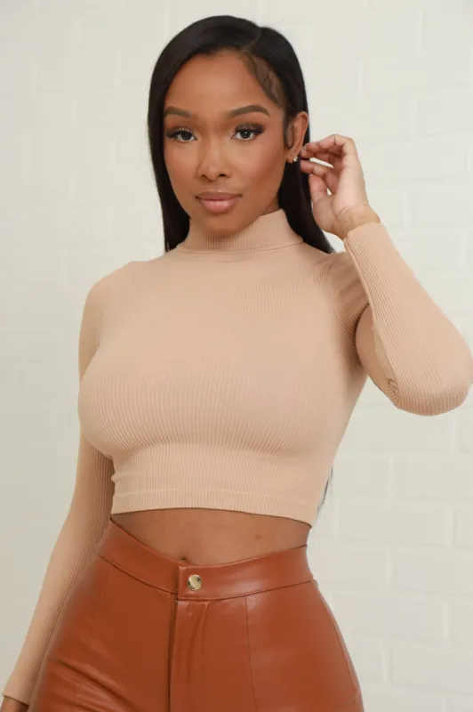Ask Me High Neck Long Sleeve Top - Medium Nude sold by Swankaposh