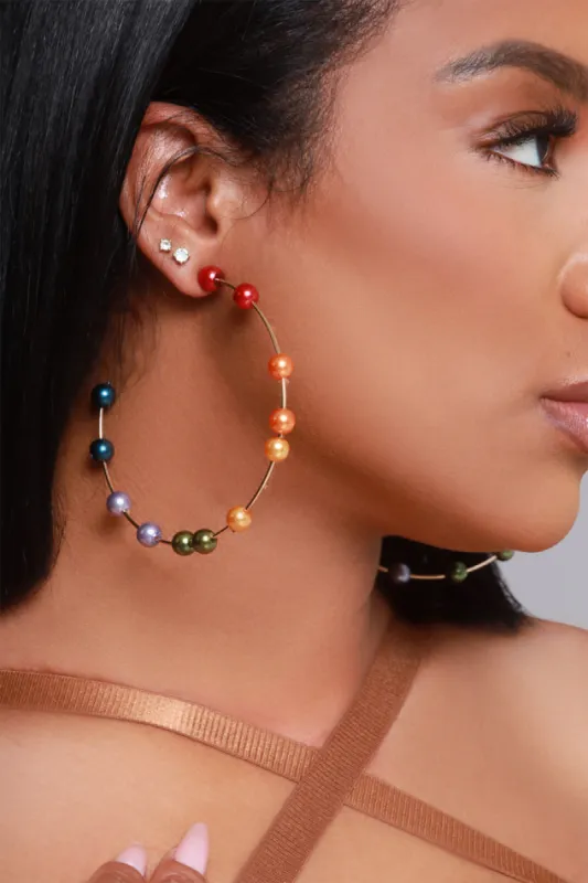 Socialite Multicolor Pearl Hoop Earrings - Gold/Multicolor sold by Swankaposh